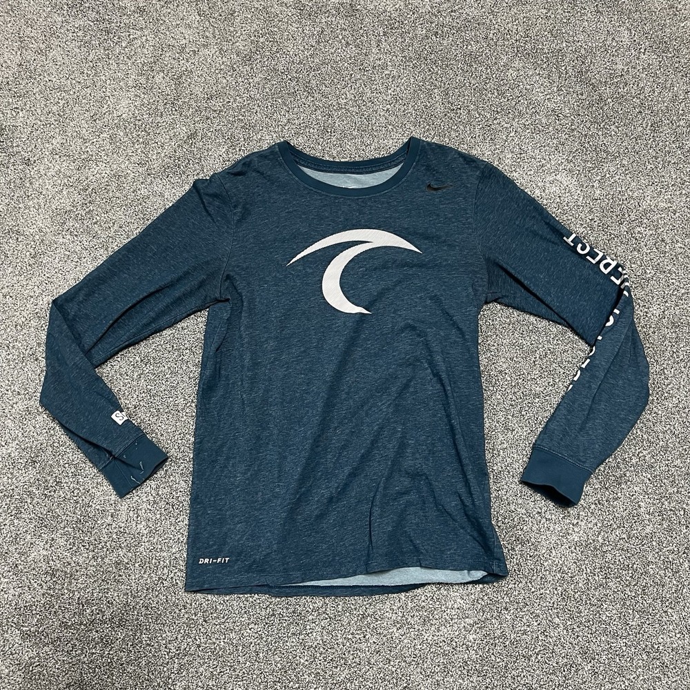 Nike Dri Fit Mens Small Long Sleeve Fishing Shirt Blue Athletic Performance Tee